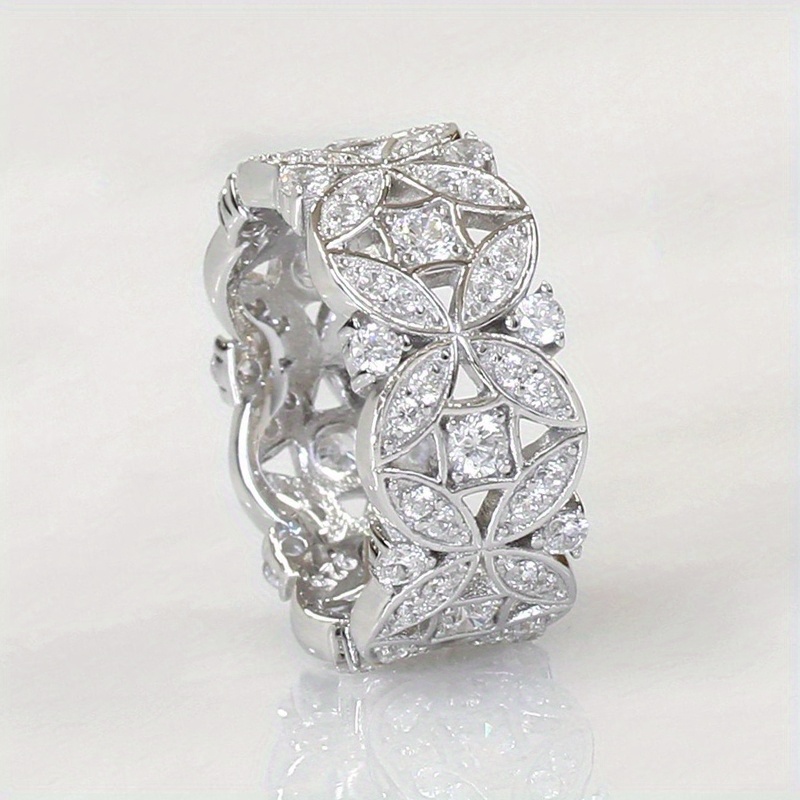 Women's Eternity Ring April Birthstone Leaf CZ Inlay Golden Plated Copper